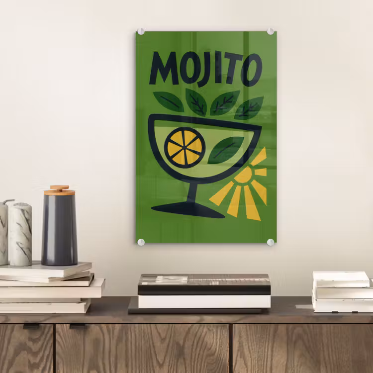Glas schilderij - Mojito - Cocktail - Citroen - Groen — 2
