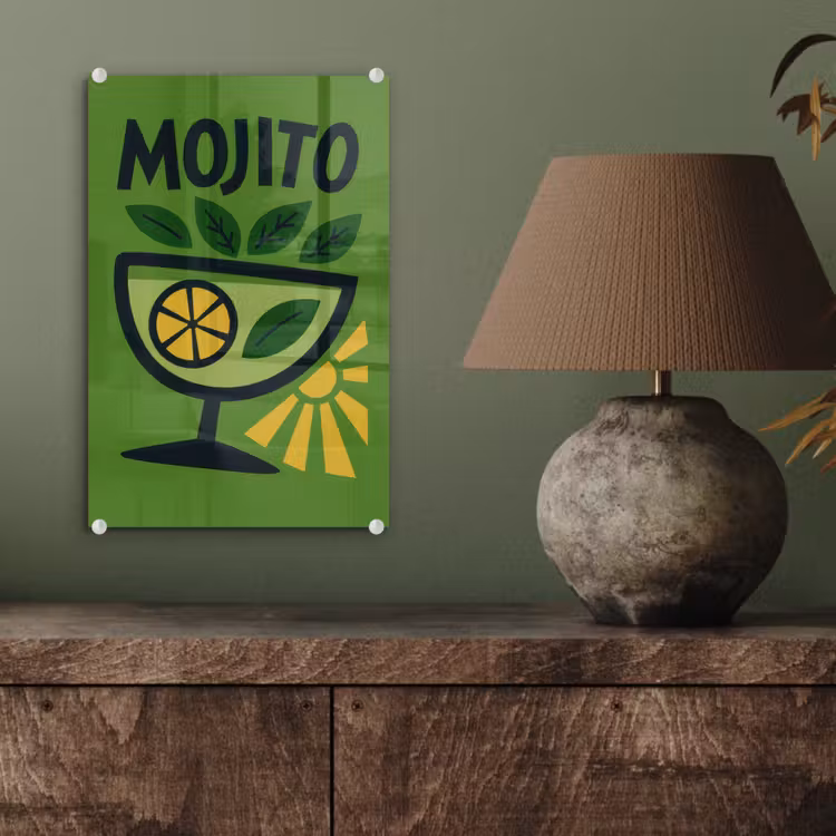 Glas schilderij - Mojito - Cocktail - Citroen - Groen — 4