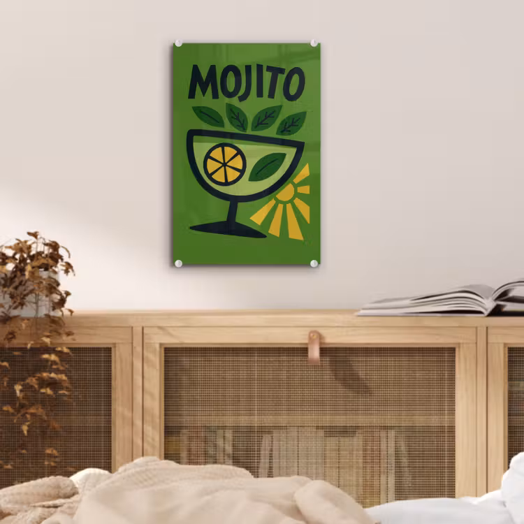 Glas schilderij - Mojito - Cocktail - Citroen - Groen — 5