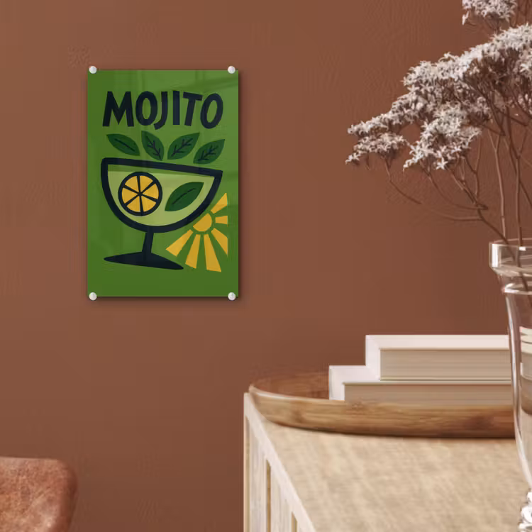 Glas schilderij - Mojito - Cocktail - Citroen - Groen — 6