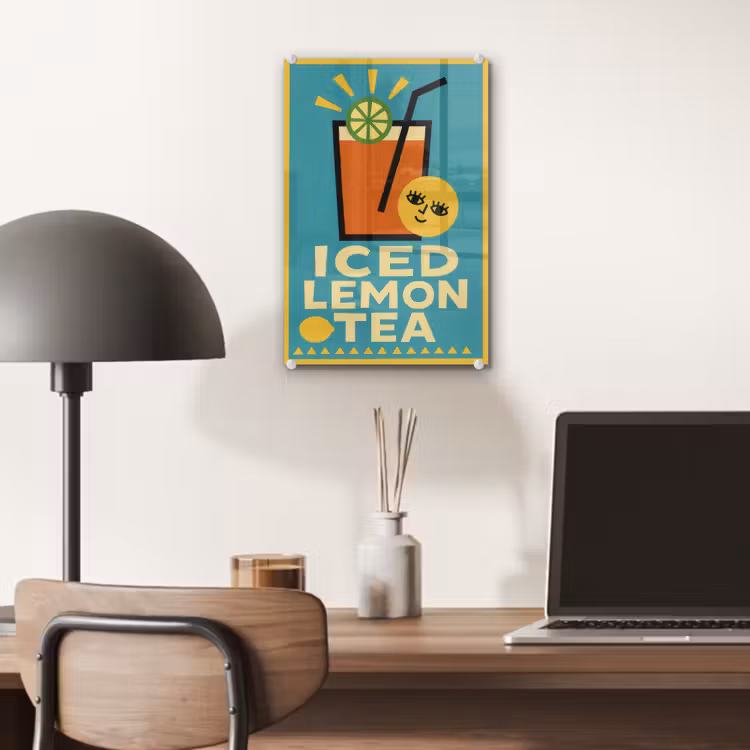Glas schilderij - Ijsthee - Illustratie - Blauw - Citroen — 7
