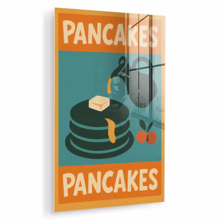 Glas schilderij - Pannenkoeken - Siroop - Illustratie - Oranje — 1