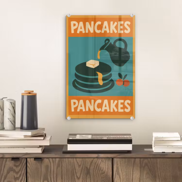 Glas schilderij - Pannenkoeken - Siroop - Illustratie - Oranje — 2