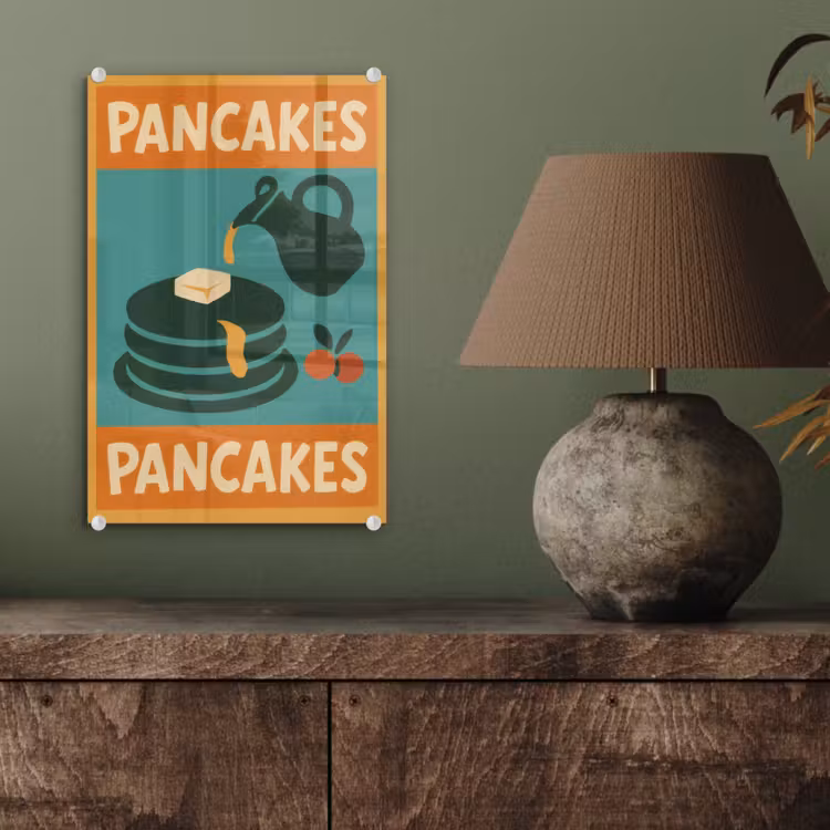 Glas schilderij - Pannenkoeken - Siroop - Illustratie - Oranje — 4