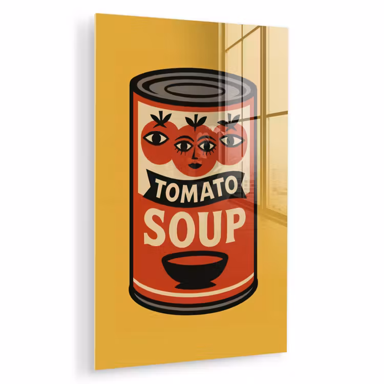 Glas schilderij - Tomatensoep - Gezichtje - Illustratie - Rood — 1