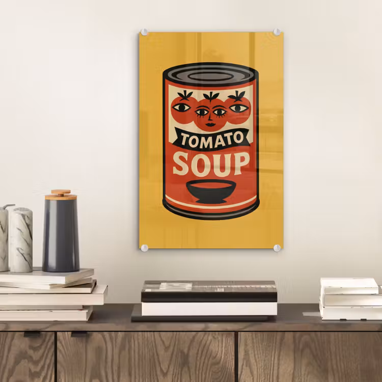 Glas schilderij - Tomatensoep - Gezichtje - Illustratie - Rood — 2