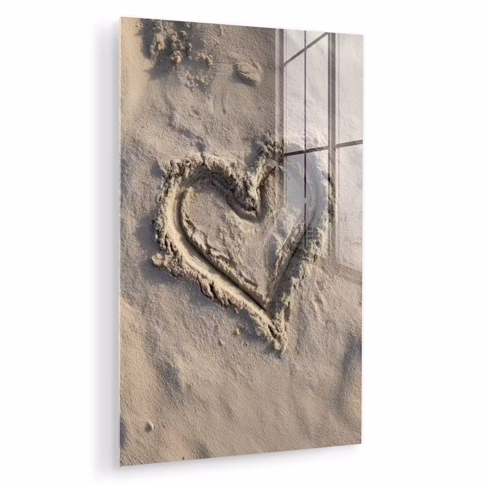 Glas schilderij - Hartvorm - Getekend - Beige - Zand — 1