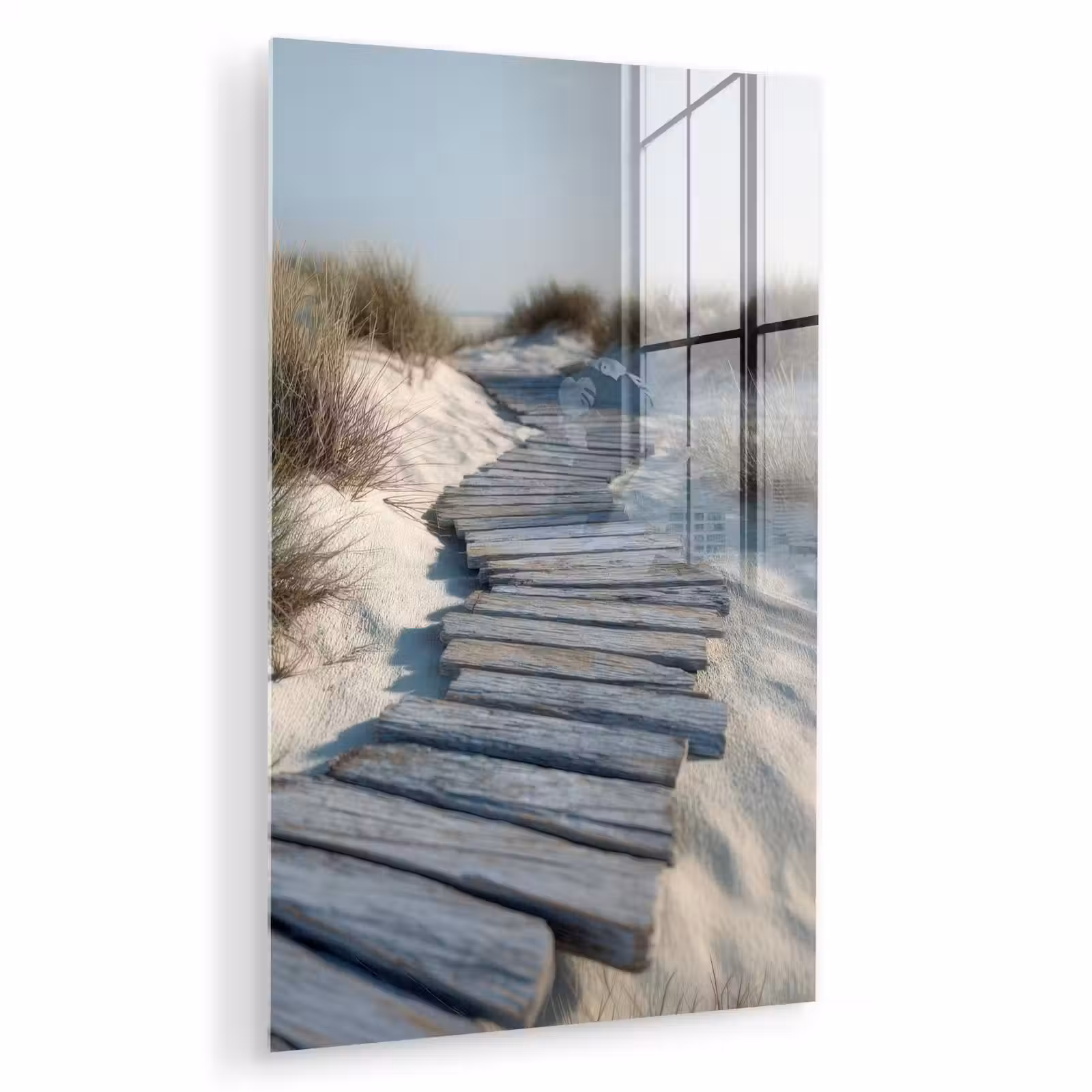 Glas schilderij - Pad - Planken - Duinen - Gras — 1