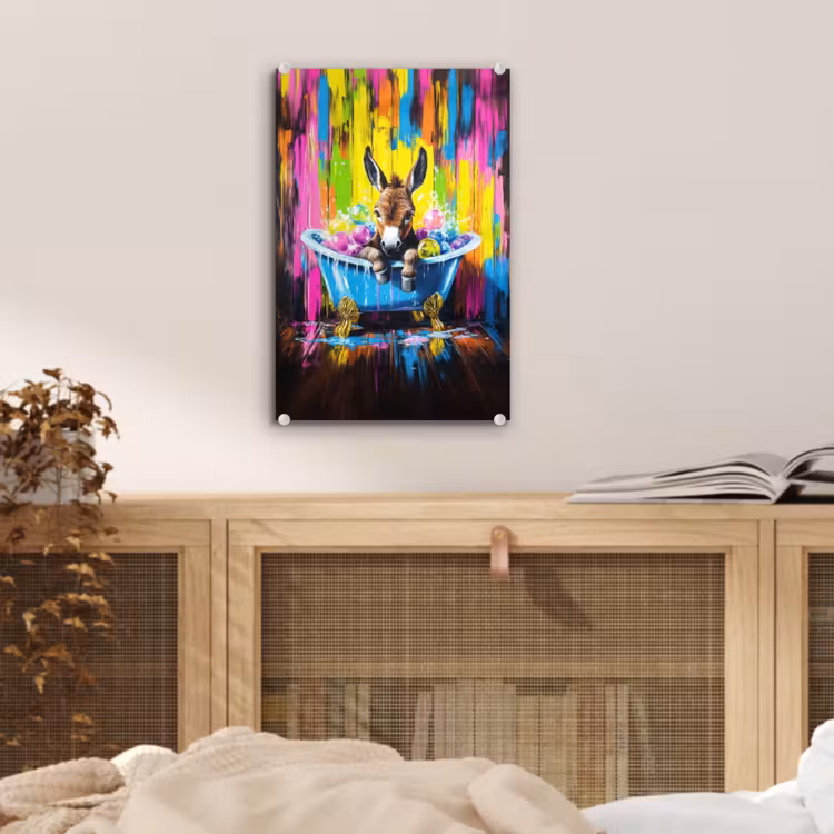 Glas schilderij - Ezel - Badkuip - Roze - Schuim — 5