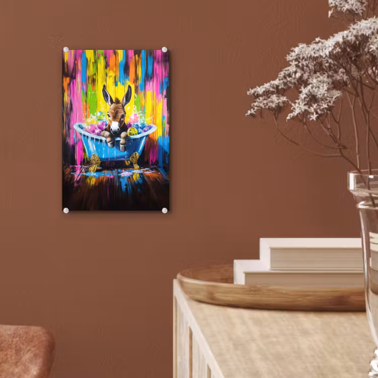 Glas schilderij - Ezel - Badkuip - Roze - Schuim — 6