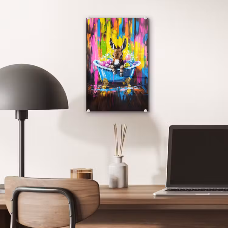 Glas schilderij - Ezel - Badkuip - Roze - Schuim — 7