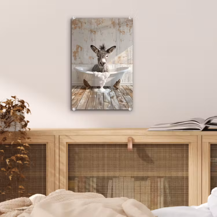 Glas schilderij - Ezel - Dieren - Badkuip - Schuim — 5