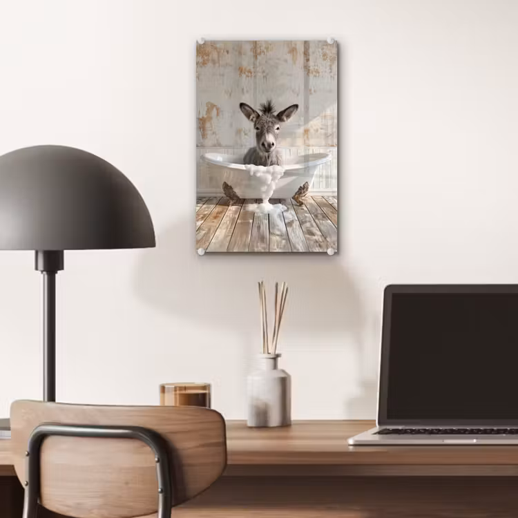 Glas schilderij - Ezel - Dieren - Badkuip - Schuim — 7