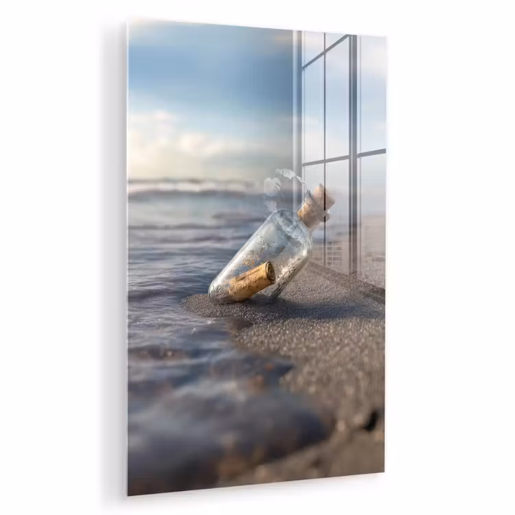 Glas schilderij - Glazenfles - Post - Zee - Zand — 1