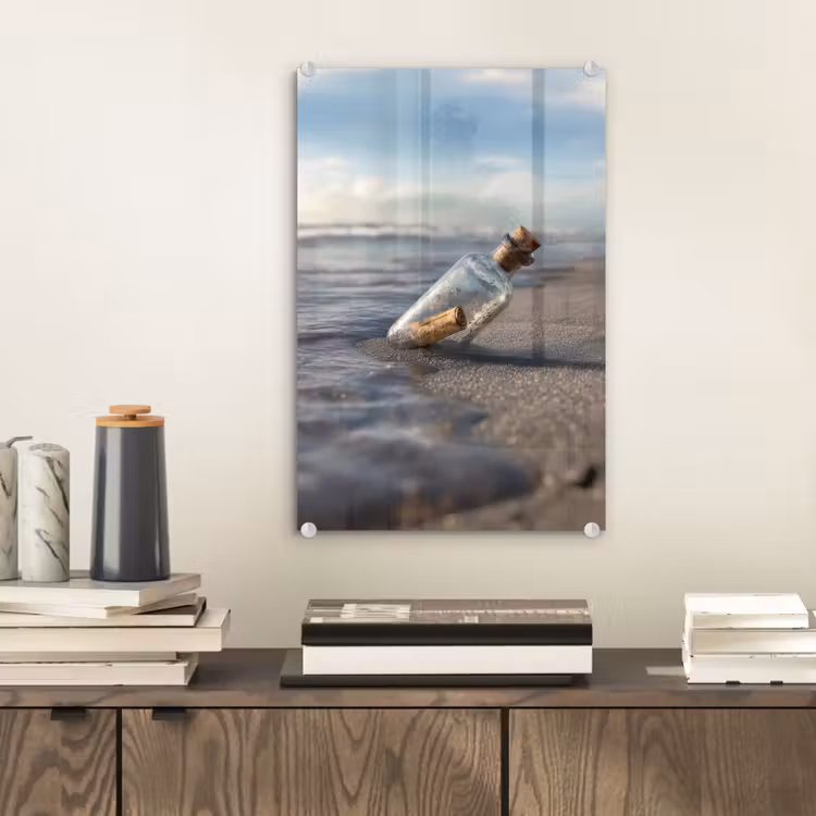 Glas schilderij - Glazenfles - Post - Zee - Zand — 2