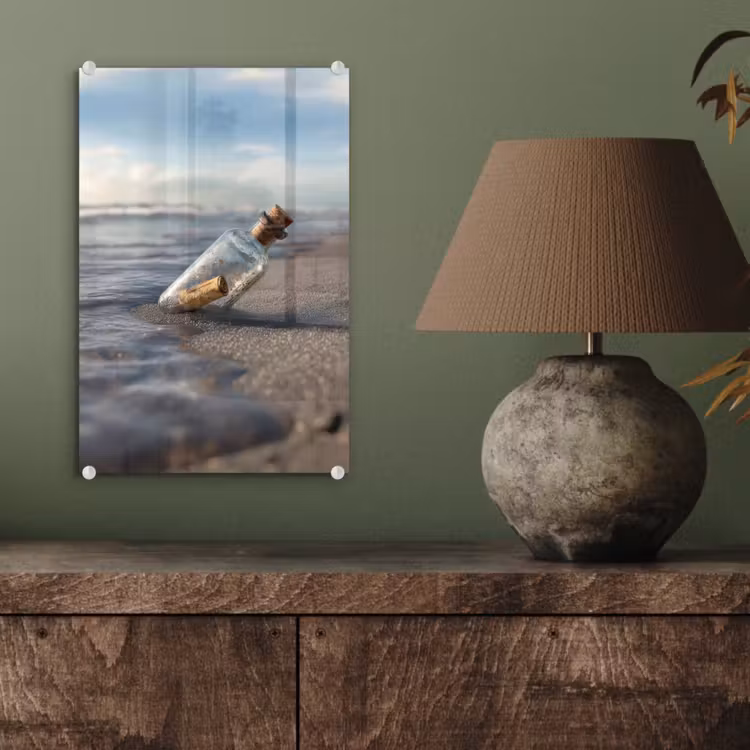 Glas schilderij - Glazenfles - Post - Zee - Zand — 4