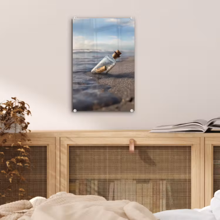 Glas schilderij - Glazenfles - Post - Zee - Zand — 5
