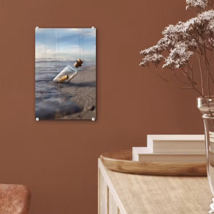 Glas schilderij - Glazenfles - Post - Zee - Zand — 6
