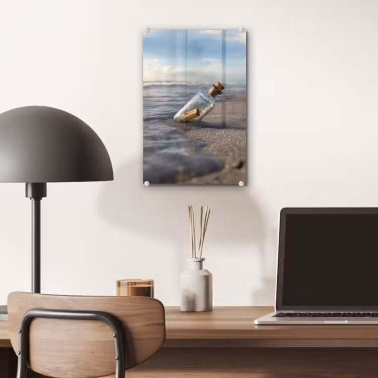 Glas schilderij - Glazenfles - Post - Zee - Zand — 7