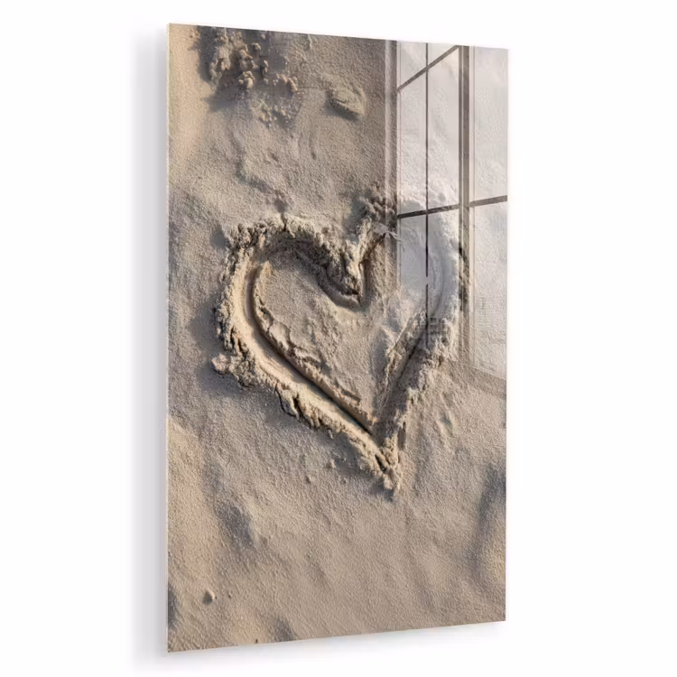 Glas schilderij - Hartvorm - Getekend - Beige - Zand — 1