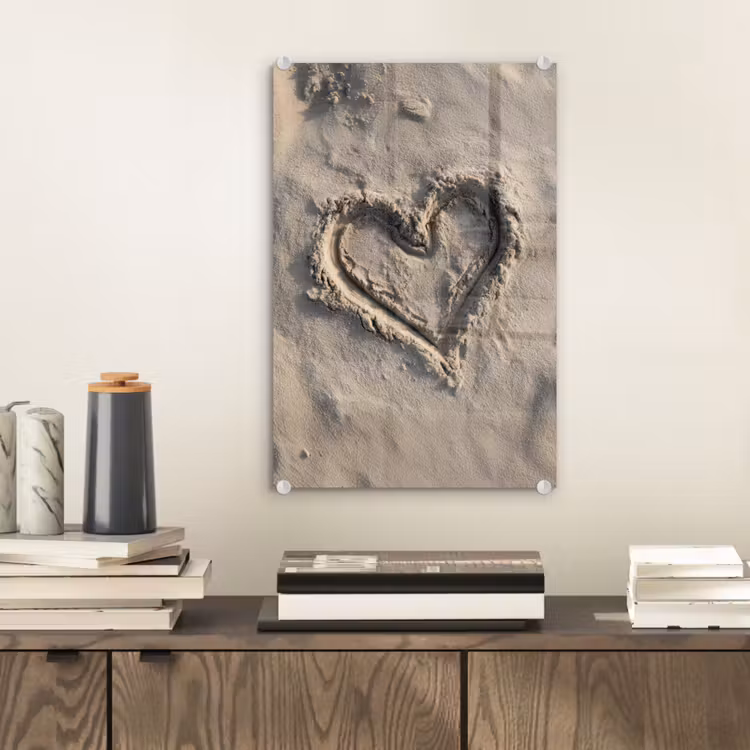 Glas schilderij - Hartvorm - Getekend - Beige - Zand — 2