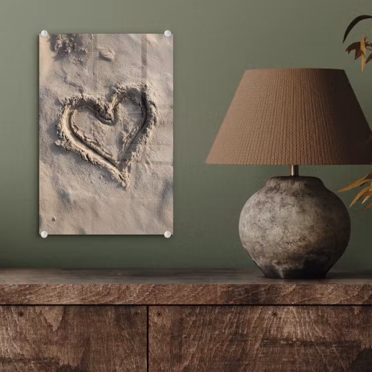 Glas schilderij - Hartvorm - Getekend - Beige - Zand — 4