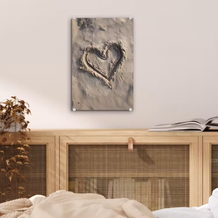 Glas schilderij - Hartvorm - Getekend - Beige - Zand — 5