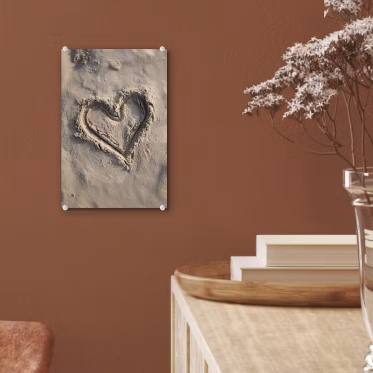 Glas schilderij - Hartvorm - Getekend - Beige - Zand — 6