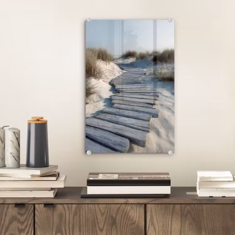 Glas schilderij - Pad - Planken - Duinen - Gras — 2