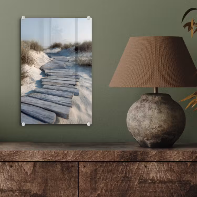 Glas schilderij - Pad - Planken - Duinen - Gras — 4