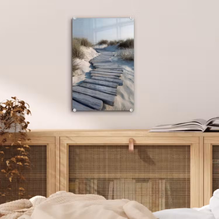 Glas schilderij - Pad - Planken - Duinen - Gras — 5