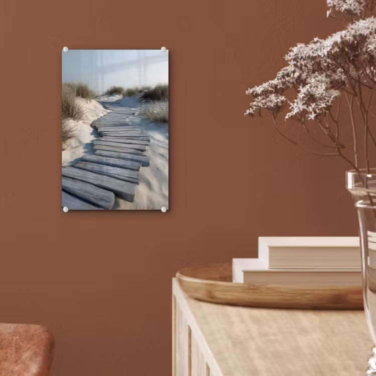 Glas schilderij - Pad - Planken - Duinen - Gras — 6