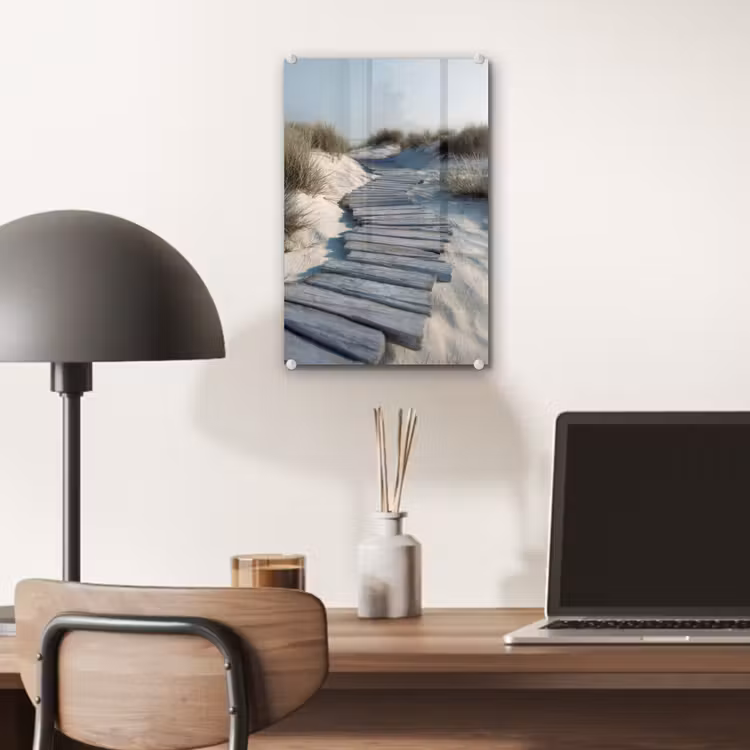 Glas schilderij - Pad - Planken - Duinen - Gras — 7
