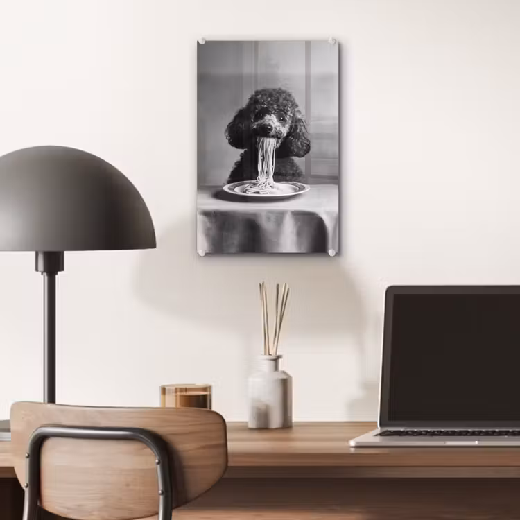 Glas schilderij - Poedel - Hond - Zwart - Wit - Schattig - Pasta — 7