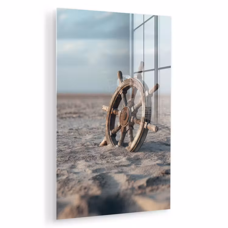 Glas schilderij - Scheepsstuur - Hout - Bruin - Zand — 1