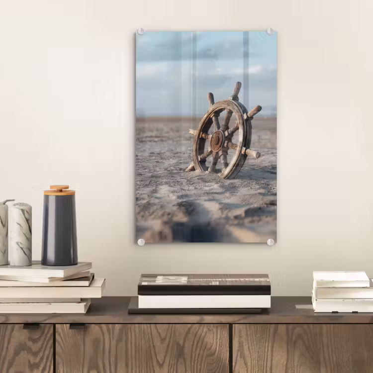 Glas schilderij - Scheepsstuur - Hout - Bruin - Zand — 2