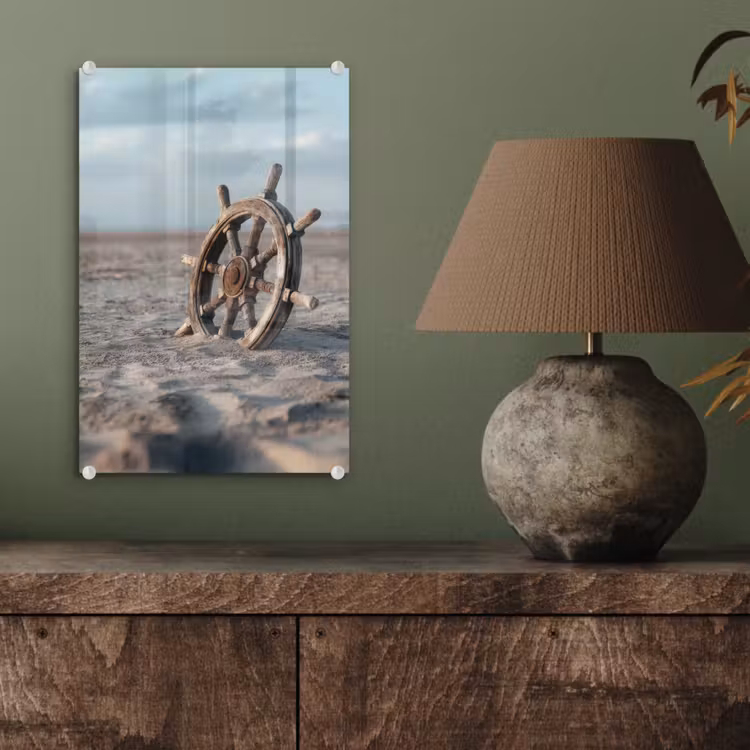 Glas schilderij - Scheepsstuur - Hout - Bruin - Zand — 4