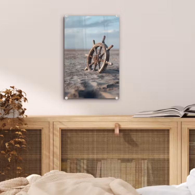 Glas schilderij - Scheepsstuur - Hout - Bruin - Zand — 5