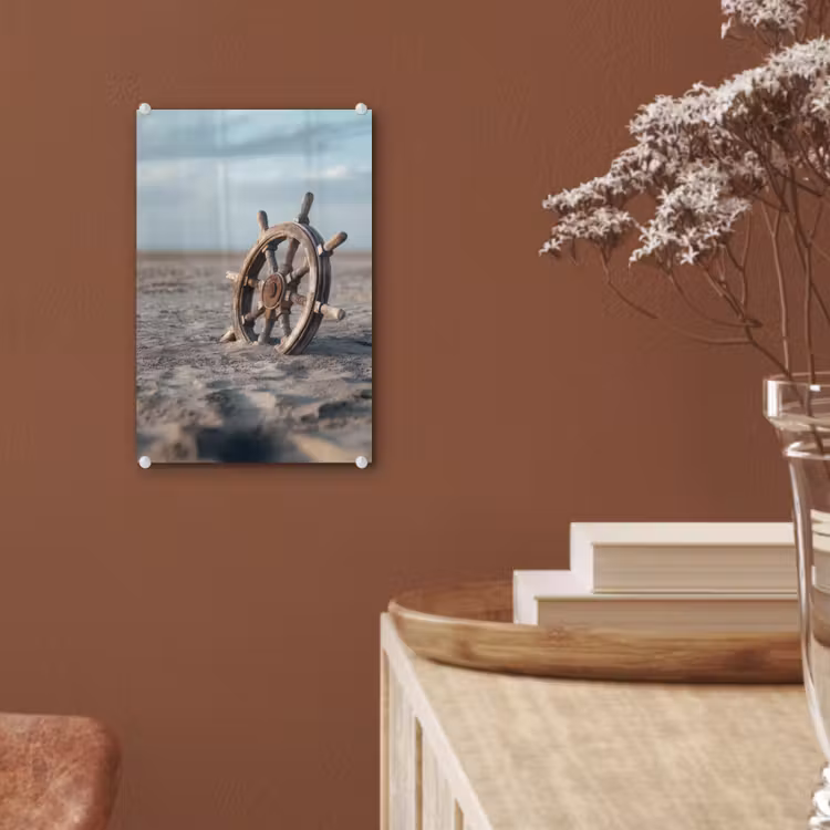 Glas schilderij - Scheepsstuur - Hout - Bruin - Zand — 6