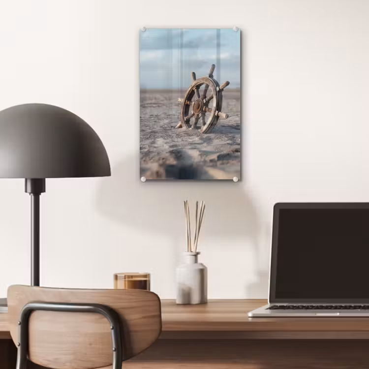 Glas schilderij - Scheepsstuur - Hout - Bruin - Zand — 7