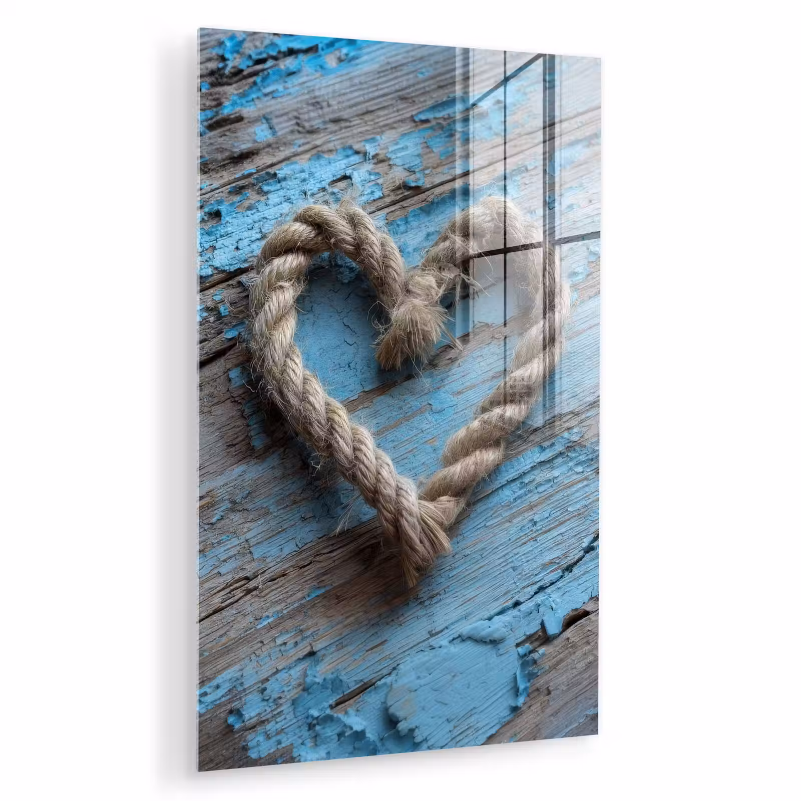 Glas schilderij - Hart - Touw - Hout - Rustiek — 1