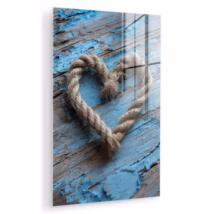 Glas schilderij - Hart - Touw - Hout - Rustiek — 1