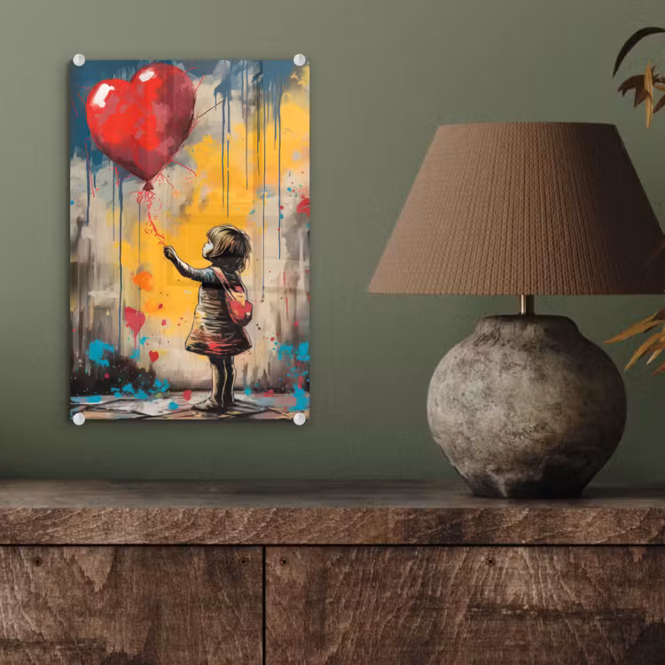 Glas schilderij - Meisje - Ballon - Hart - Graffiti — 4