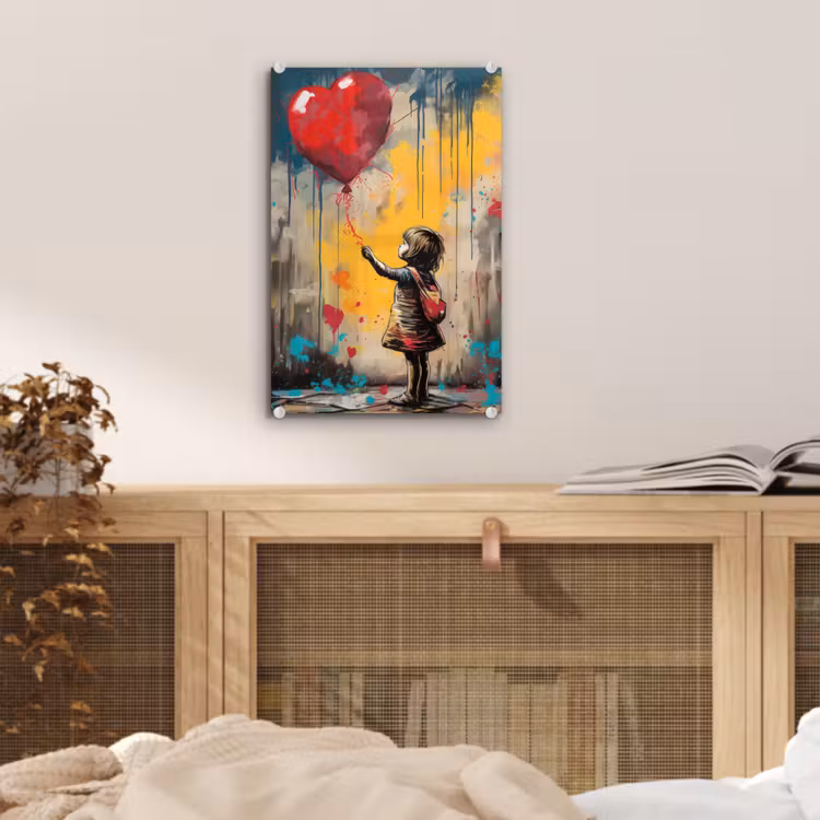 Glas schilderij - Meisje - Ballon - Hart - Graffiti — 5