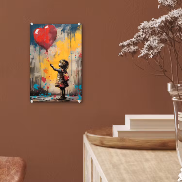 Glas schilderij - Meisje - Ballon - Hart - Graffiti — 6