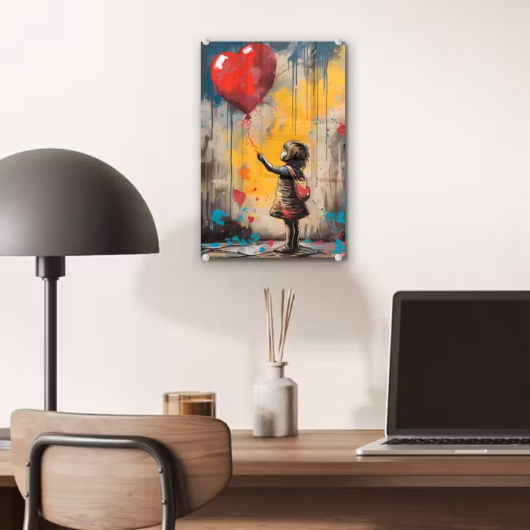 Glas schilderij - Meisje - Ballon - Hart - Graffiti — 7