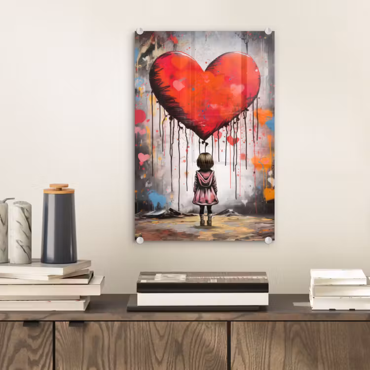 Glas schilderij - Meisje - Hart - Graffiti - Kunst - Kleuren - Rood — 2