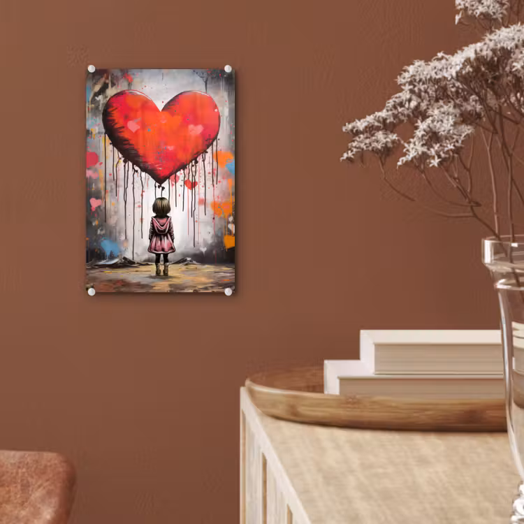 Glas schilderij - Meisje - Hart - Graffiti - Kunst - Kleuren - Rood — 6