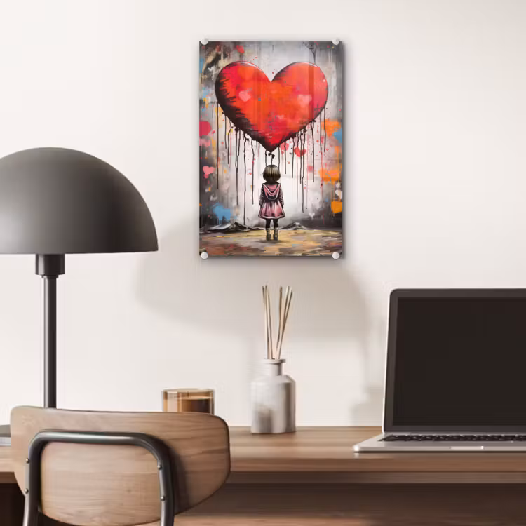 Glas schilderij - Meisje - Hart - Graffiti - Kunst - Kleuren - Rood — 7