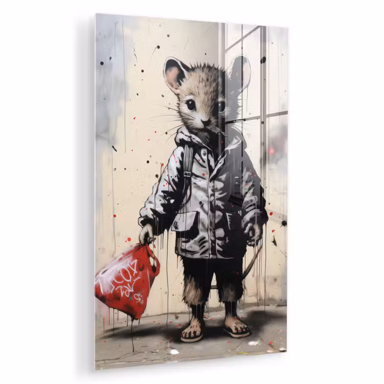 Glas schilderij - Muisje - Rood - Graffiti — 1